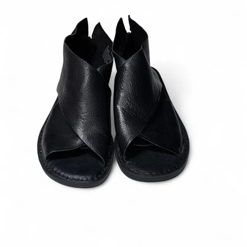 Born Iwa Black Textured Leather Back Zip Sandals Womens Size 7M